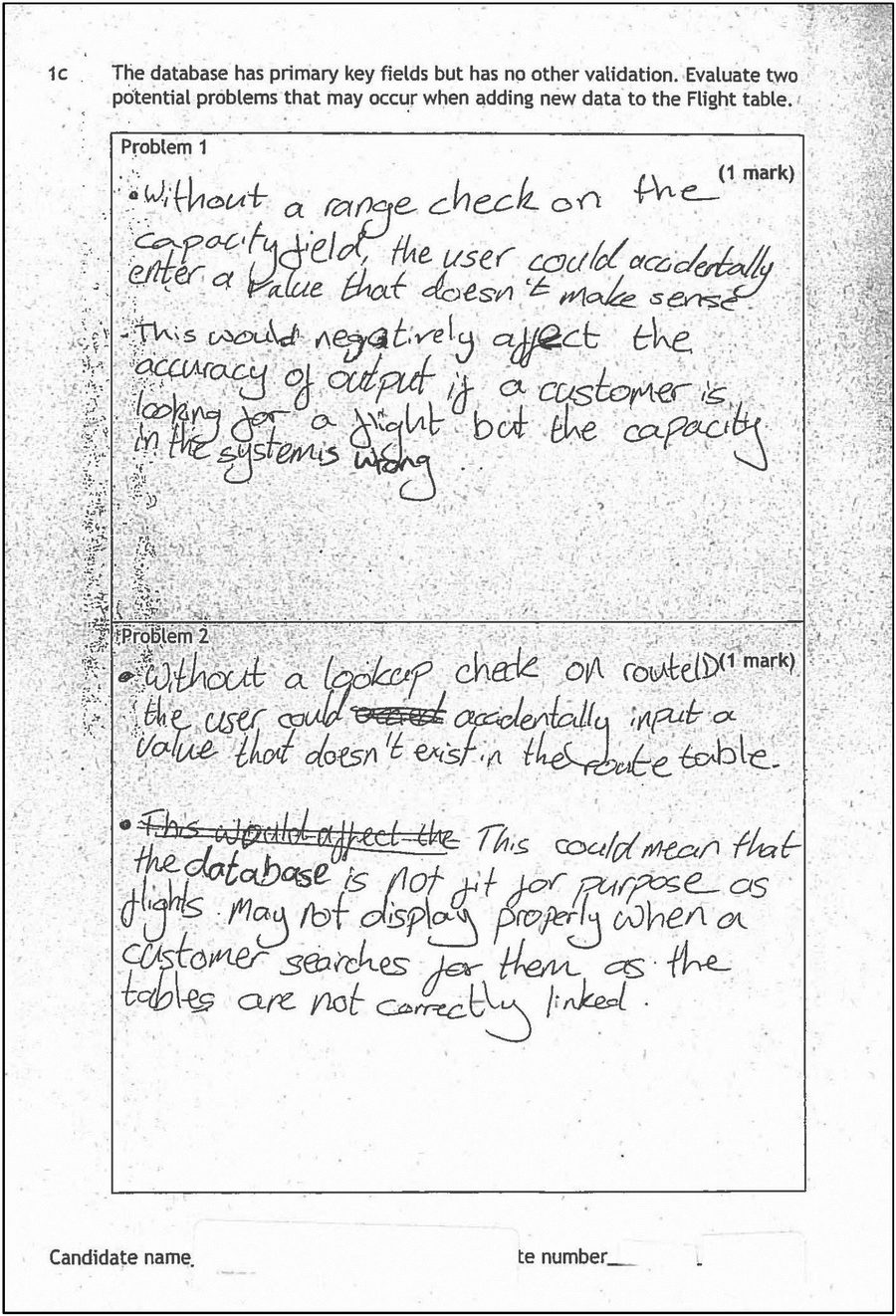 Candidate 2's evaluation of database validation problems