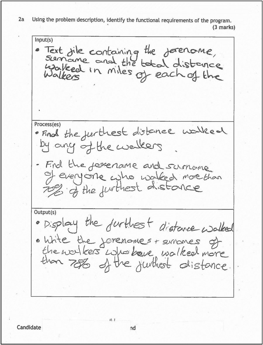 Candidate 2's handwritten functional requirements answer
