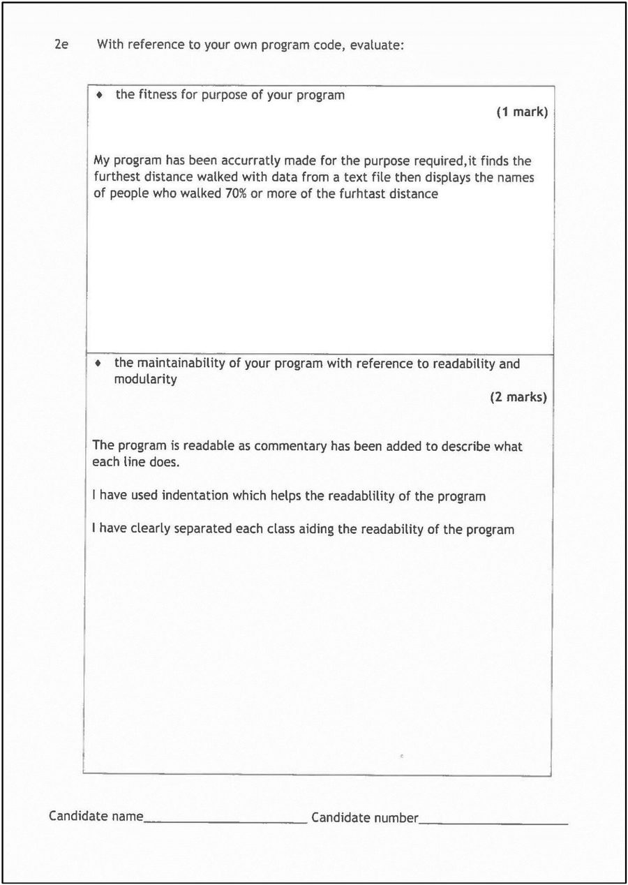Candidate 1's evaluation of fitness for purpose, readability and modularity