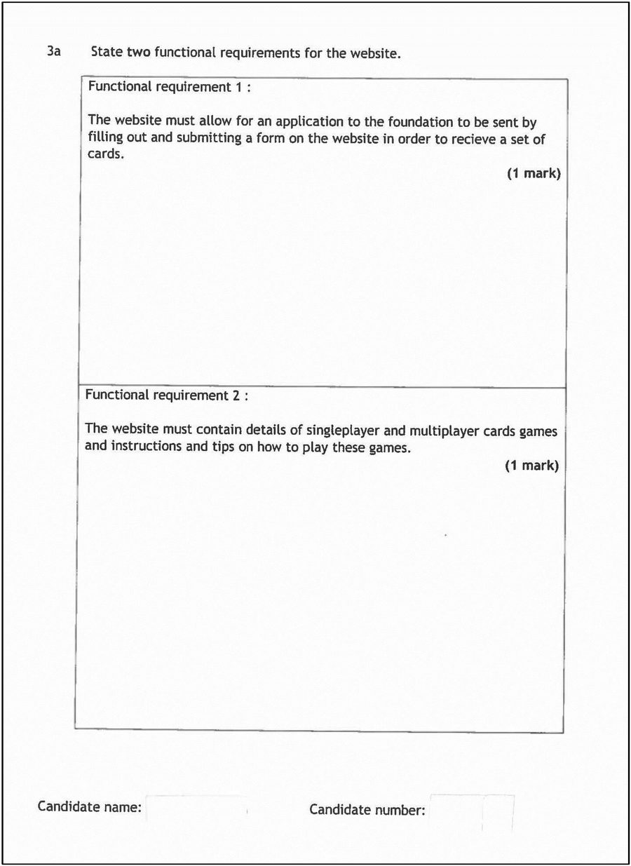 Candidate 1's functional requirements for the website