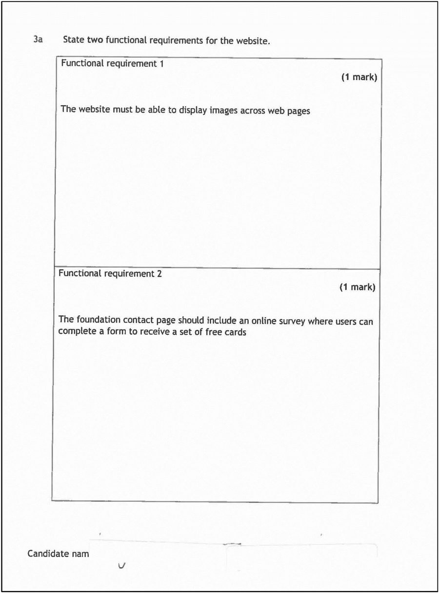 Candidate 2's functional requirements for the website