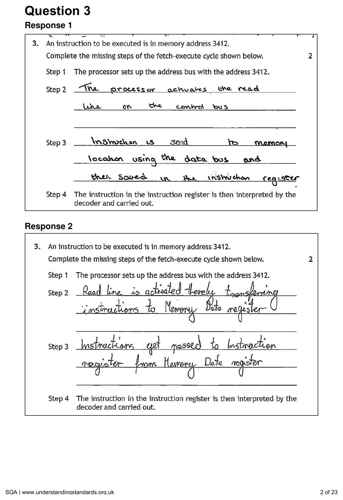 Candidate Response 1's fetch-execute cycle answer