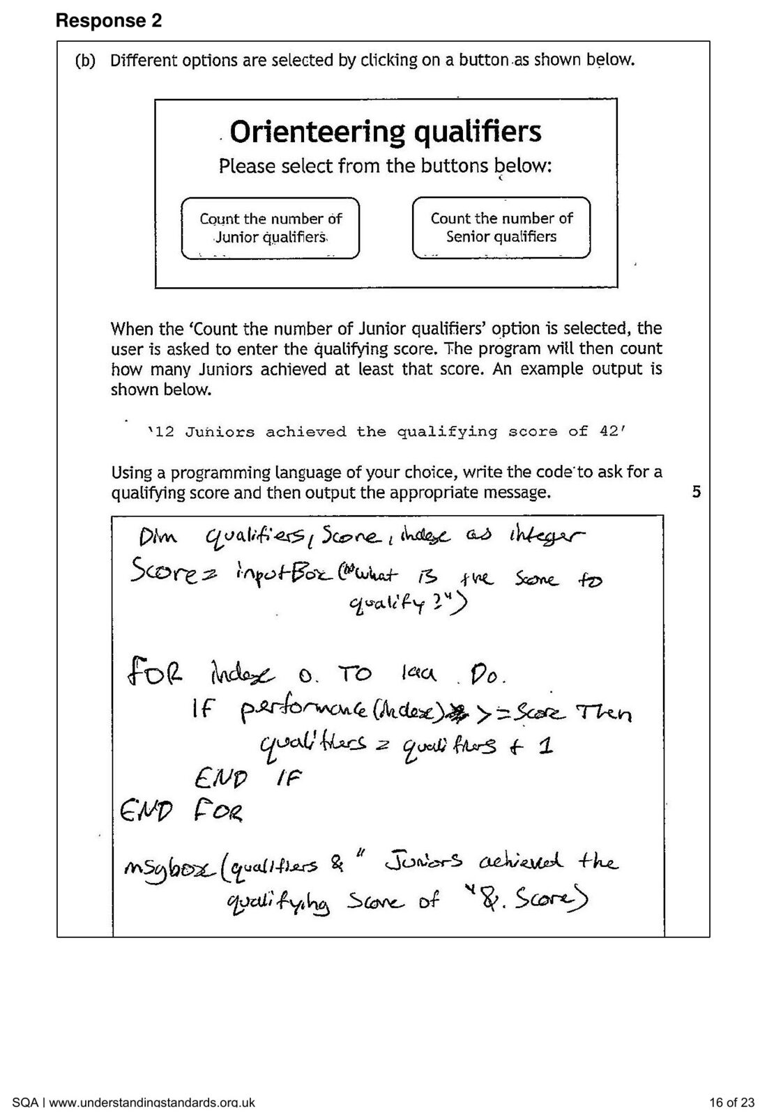 Candidate Response 2's counting algorithm in VB-style pseudocode