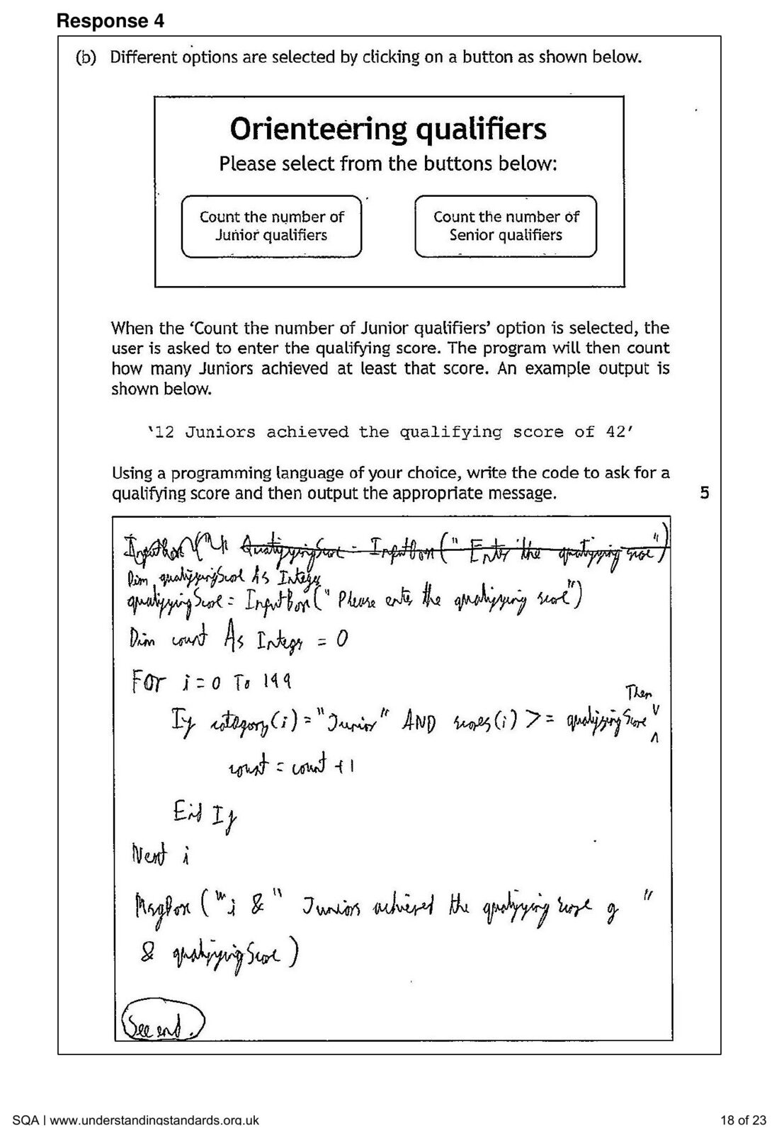 Candidate Response 4's counting algorithm in VB-style pseudocode