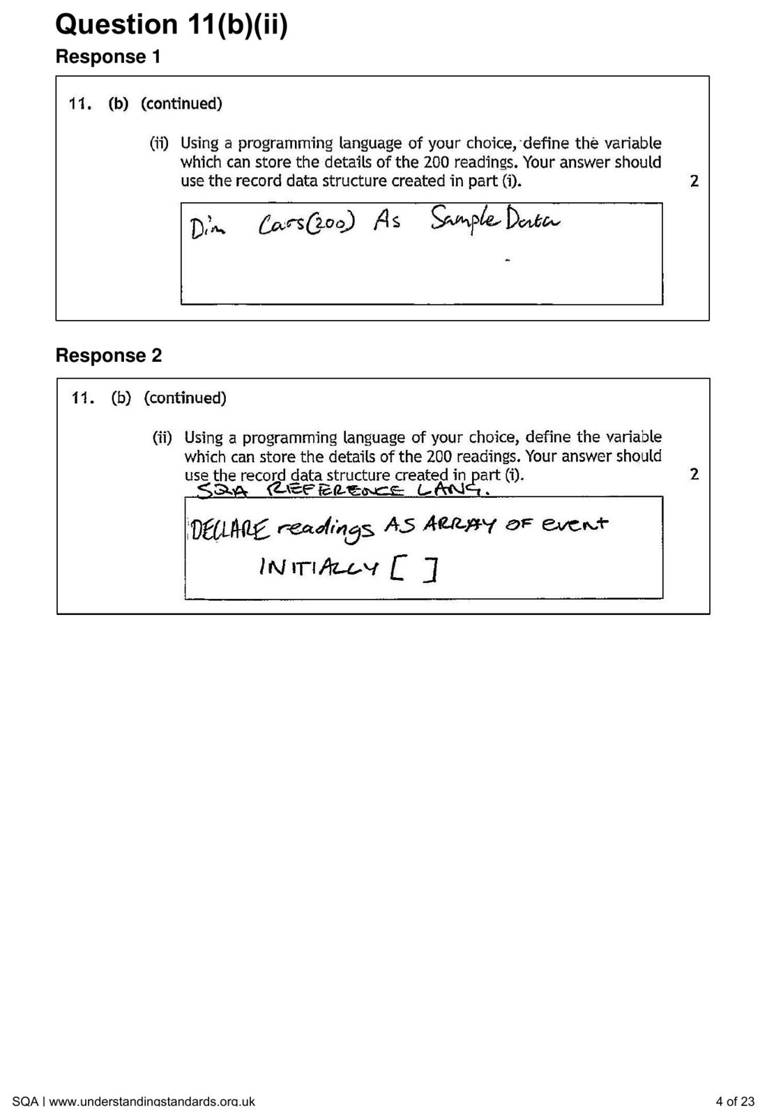 Candidate Response 1's array of records